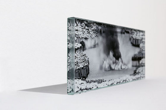 Ewa Axelrad, „Fetor. Pozdrowienia”, z cyklu „Plaga”, 2014, obiekt, fotografia, szkło, 26 × 10 × 1 cm, zdj. Barbara Kubska