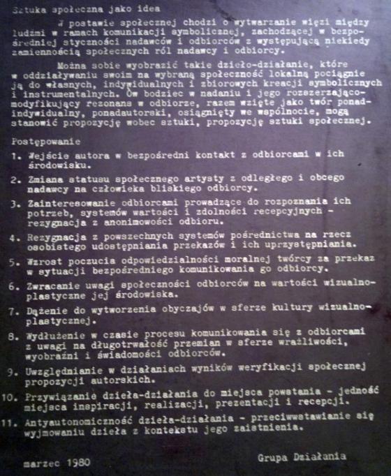 Grupa Działania, Sztuka społeczna jako idea, manifest, 1980