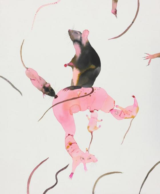 Basia Bańda Szczury, 2010, akryl, ekolina na płótnie, 100 x 120 cm