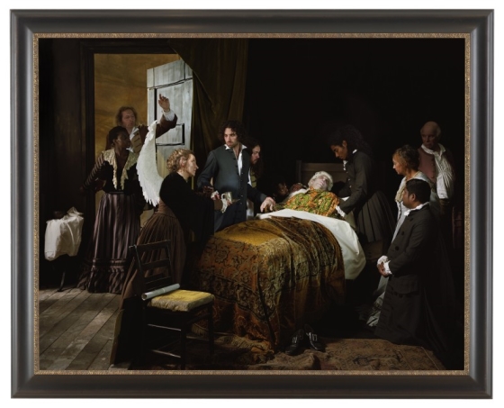 YINKA SHONIBARE, MBE; Fake Death Picture (The Death of Leonardo da Vinci in the Arms of Francis I - Francois-Guillaume Ménageot), 2011; Digital chromogenic print, 58 3/4 x 72 5/8 inches © The Artist / Courtesy James Cohan Gallery, New York/Shanghai