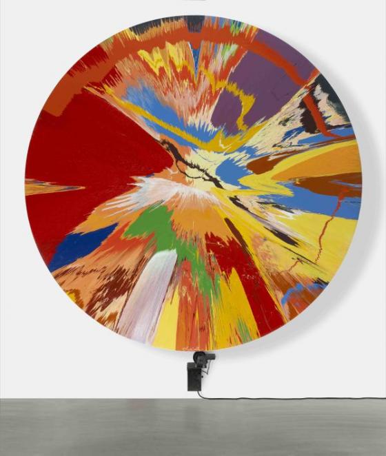 Damien Hirst, Beautiful, childish, expressive, tasteless, not art, over simplistic, throw away, kid's stuff, lacking integrity, rotating, nothing but visual candy, celebrating, sensational, inarguably beautiful painting (for over the sofa) 1996