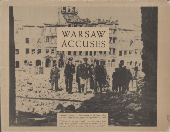Teresa Żarnower, Układ graficzny broszury Warsaw Accuses [Warszawa oskarża], 1946. Library of the Polish Embassy