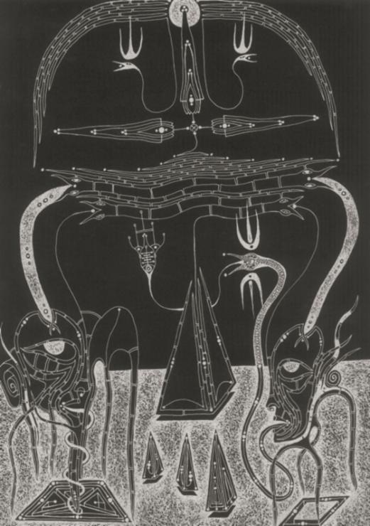 Rafał Kosela, „At The City Ov Pyramids”, 2013, srebrny gelpen, brystol, 27,9x42cm