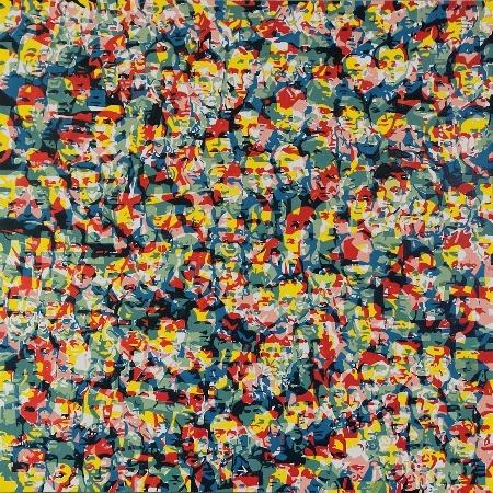 Barosz Czarnecki, “Możliwości struktury tłumu 2”, olej na płótnie, 150 x 150 cm, 2013