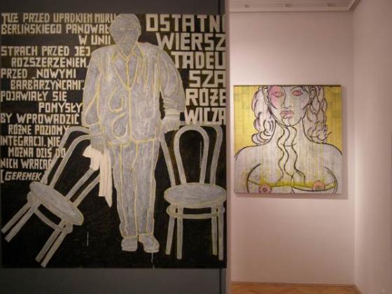 Ostatni wiersz Tadeusza Różewicza [Geremek], 07.2008/02.2009,  i Mała Sophia Loren je kluski [Makaron], 2000/2008, 130x130 cm, t