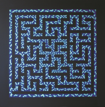 Joanna John, „Blue Labyrinth”, 2013, akryl na płótnie, 90x90 cm