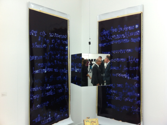 Ulay The Gift Exchange, 1990, polagrams with blind writing and mirror object, 240 x 112 cm each 50 x  50 x 50 cm