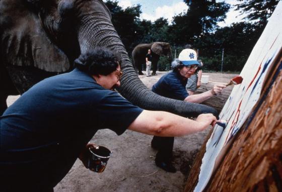 Vitaly Komar und Alexander Melamid, Ekowspółpraca ze słoniem Renee, Toledo Zoo, 1995, dzięki uprzejmości artystów i National Cen