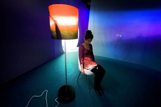Pipilotti Rist: Eyeball Massage, Installation view at the Hayward Gallery. Lap Lamp (2006), Photo Linda Nylind